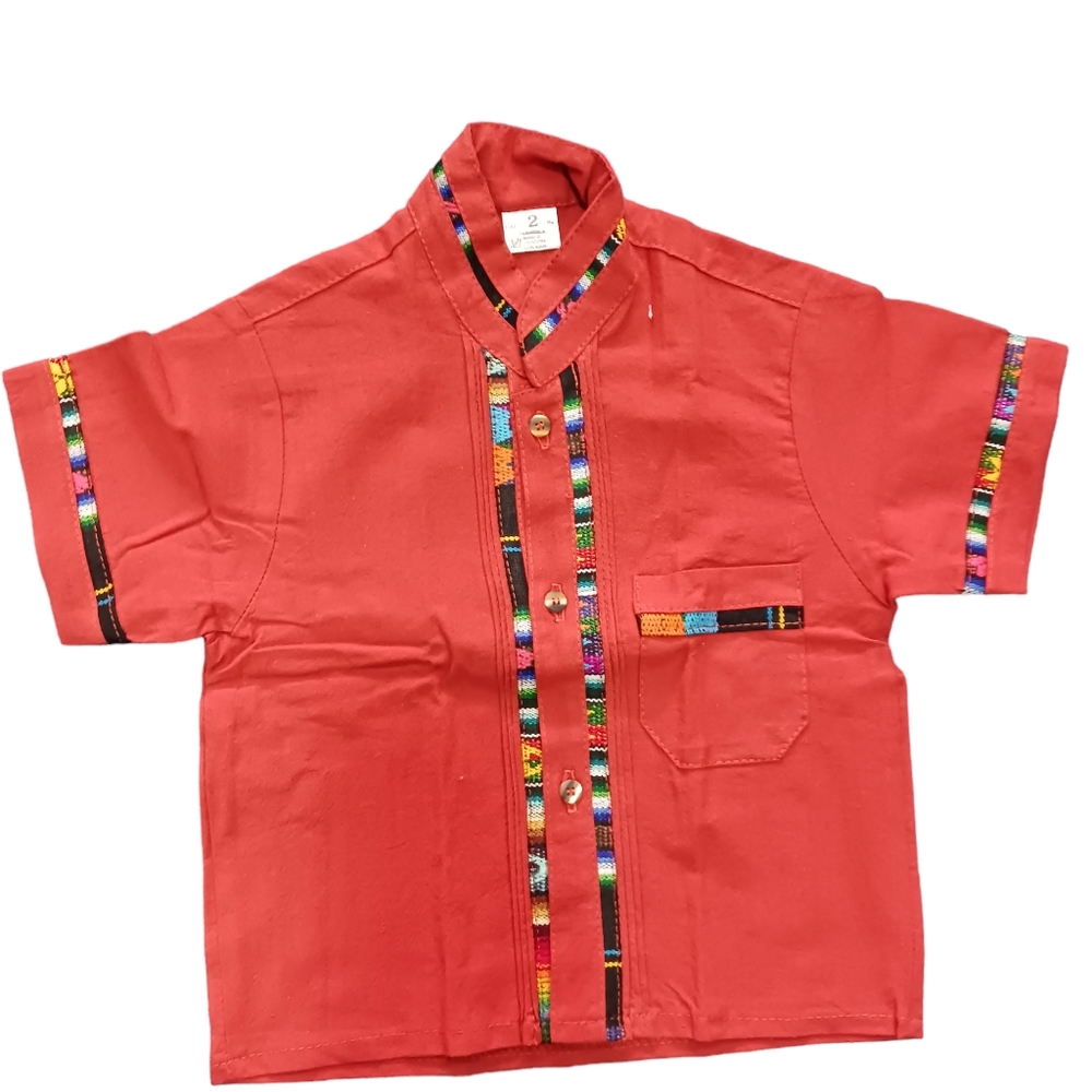 Mexican Guayabera collard shirt size 2 Cotton Blend Orange For Infants